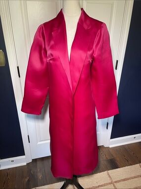 Vintage Sylvia Heisel 2002 Hot Pink Silk Duster Coat Designer Luxury Statement
